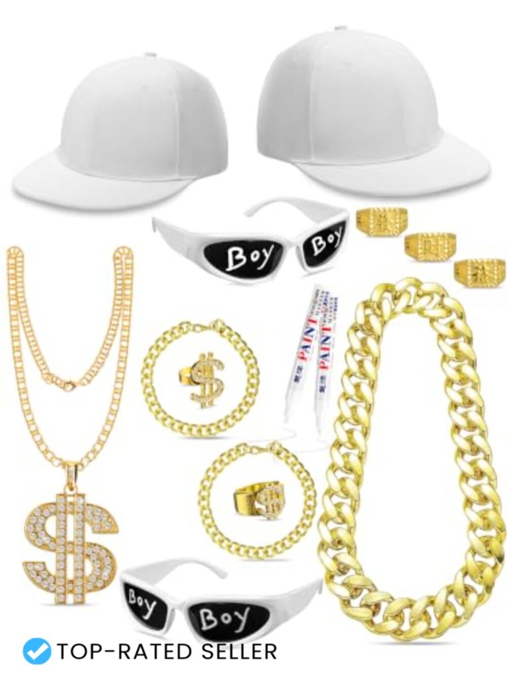 Hip Hop Rapper Costume Set 80s 90s Accessories Snapback Hats Chains
